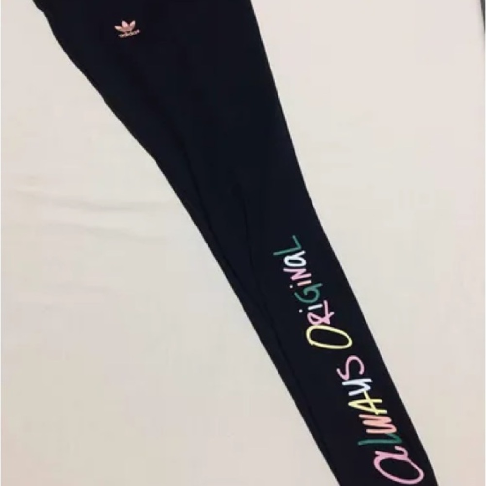 Cute🥰Adidas Black Leggings with Multicolor Lettering Print